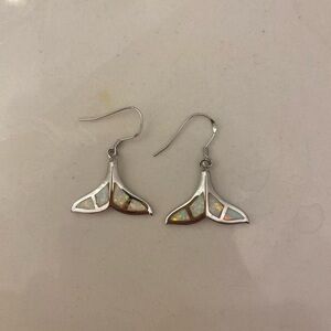 Silver Opal Whale Tail Earrings